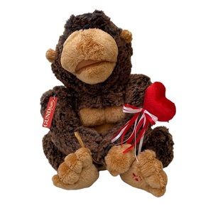 Gund Fun brown singing monkey plush toy with plush red heart Size OS